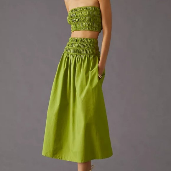 Anthropologie Dresses & Skirts - Blue Tassel Bandeau Top and Skirt Set in moss green size small NWT